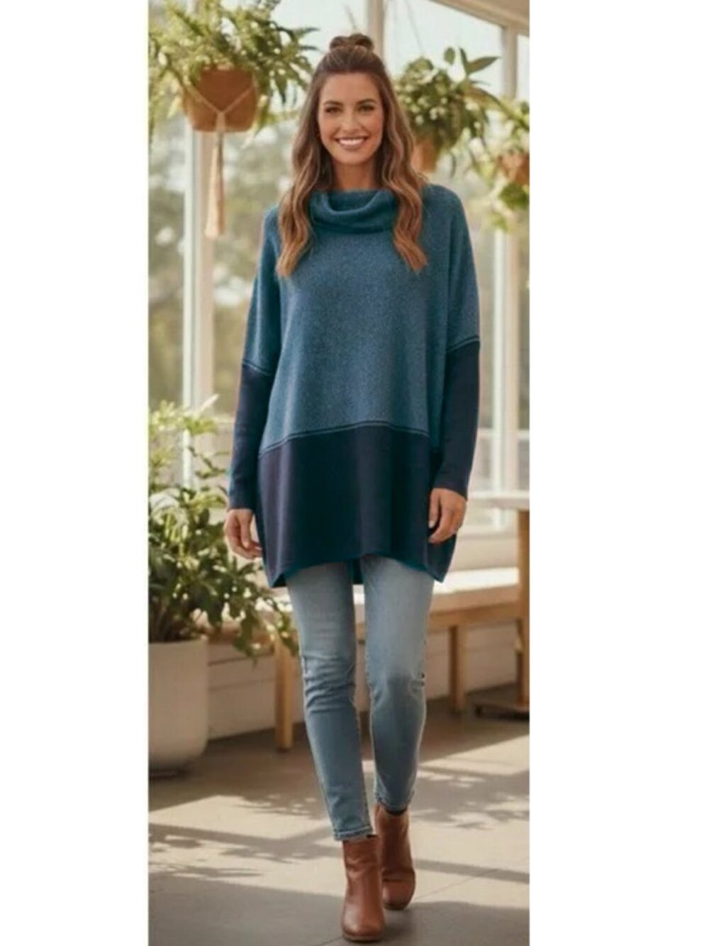 Smartwool Edgewood poncho turtleneck blue marled sweater size Small NWT